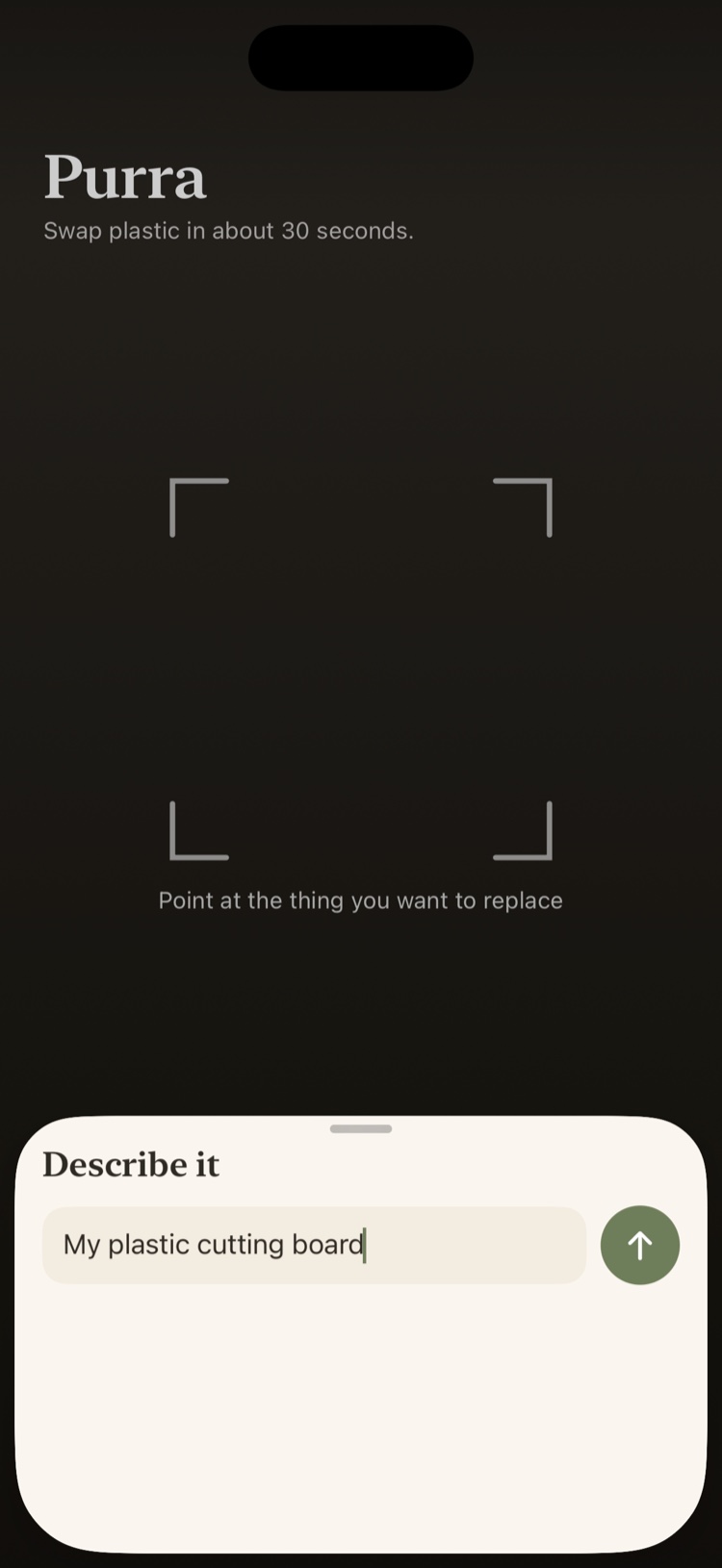 Describing a plastic cutting board in the Purra app
